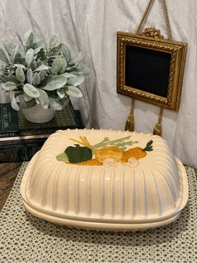 Vintage Handmade Ceramic Roaster with Vegetable Motif